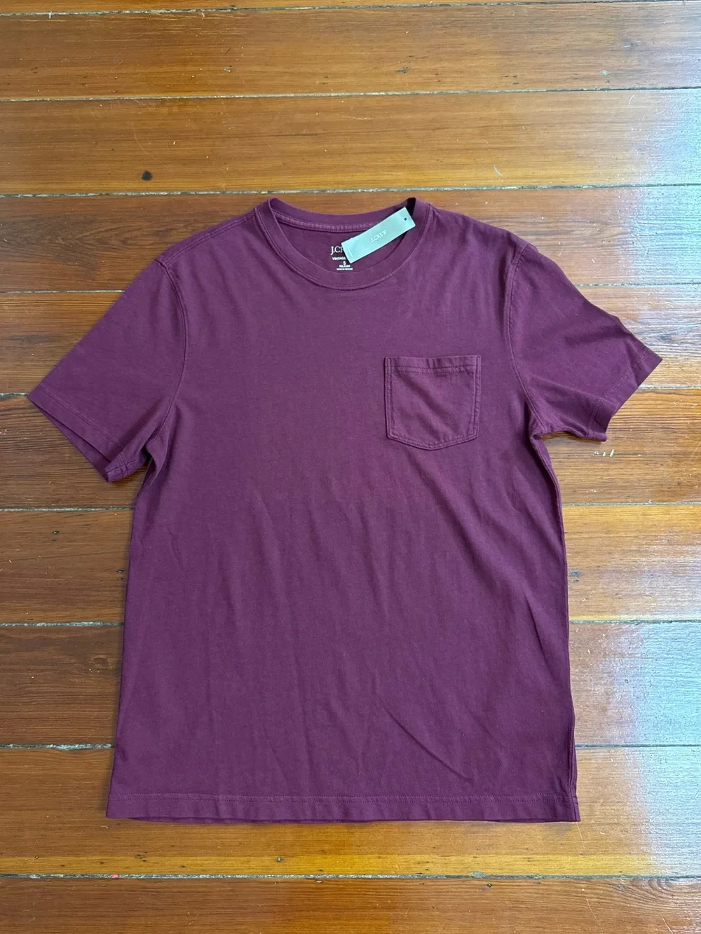 NWT J. Crew Vintage Wash Cotton Pocket T-Shirt in Maroon Sz S 💚🍄